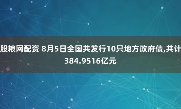 股粮网配资 8月5日全国共发行10只地方政府债,共计384.9516亿元